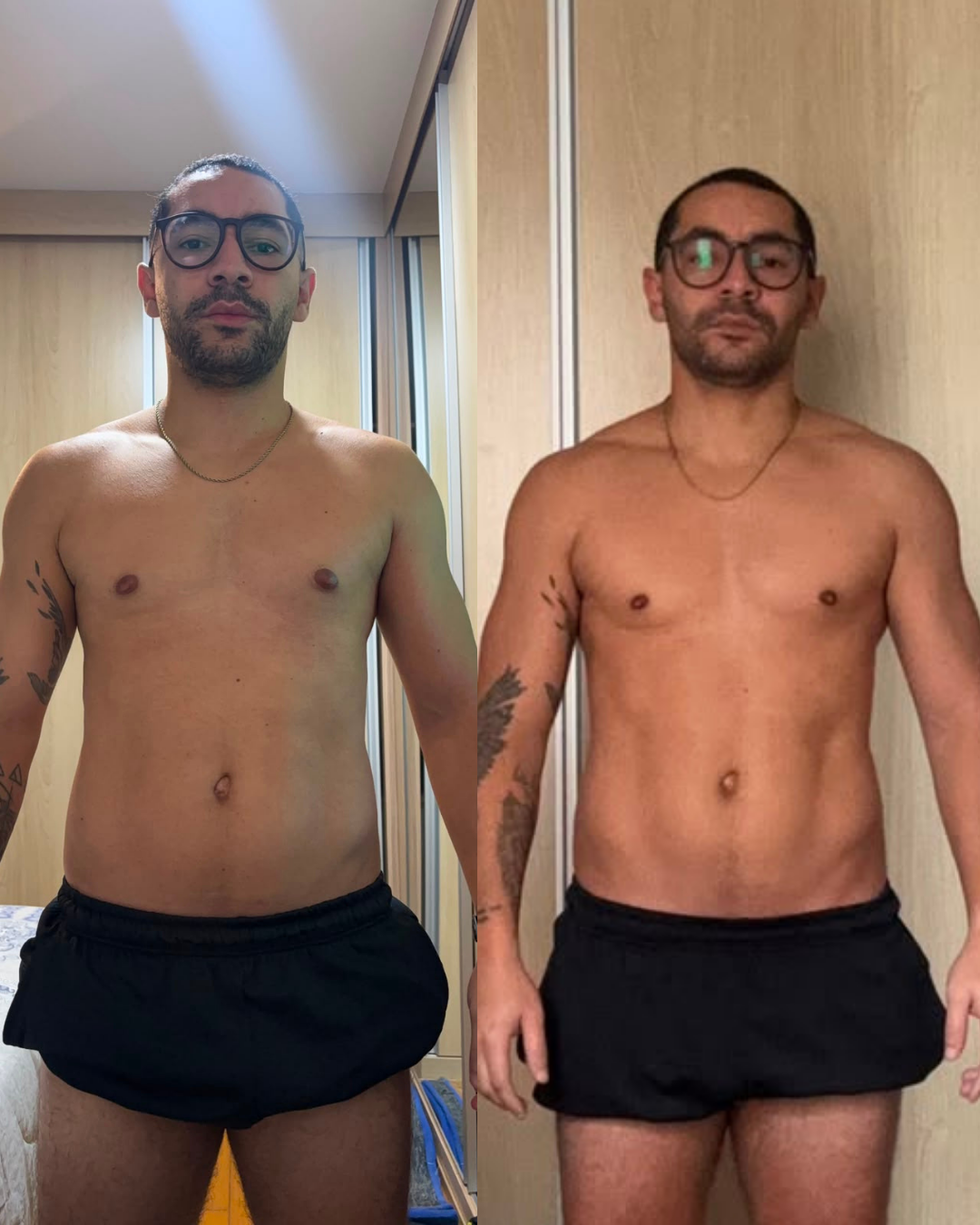 Antes e depois do acompanhamento — Emagrecimento com definição muscular