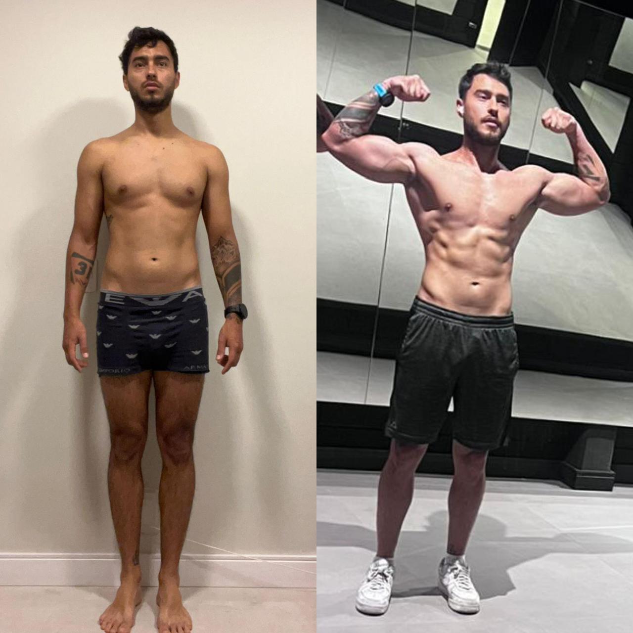 Antes e depois do acompanhamento — Transformação corporal