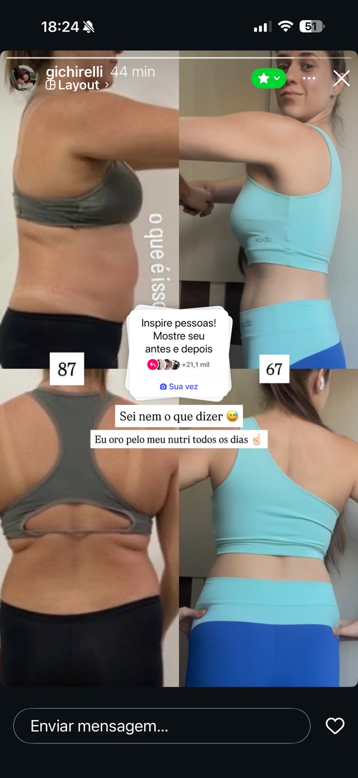 Antes e depois do acompanhamento — Emagrecimento